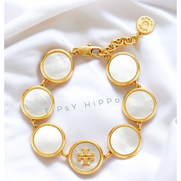 TORY BURCH MOTHER OF PEARL STATION BRACELET - Picture 1 of 3